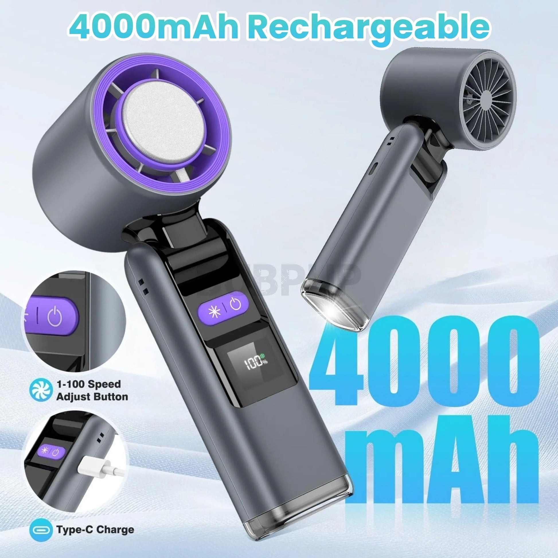 Portable Handheld Turbo Fan - 5 Gear High Speed 4000Mah Rechargeable Mini Personal Hand Fan with Ice Cooling, Summer Travel Essentials, Beach Vacation, Gifts for Women, Men #GLOBAL PICKS