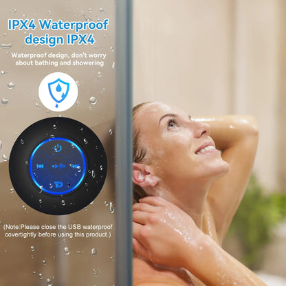 Waterproof Bluetooth Shower Speaker，Portable Wireless Water-Resistant Speaker，Rgb Lights，Ipx4，Suction Cup,Built-In Mic Gifts Speakerphone for Iphone Phone Tablet Bathroom Kitchen - Black