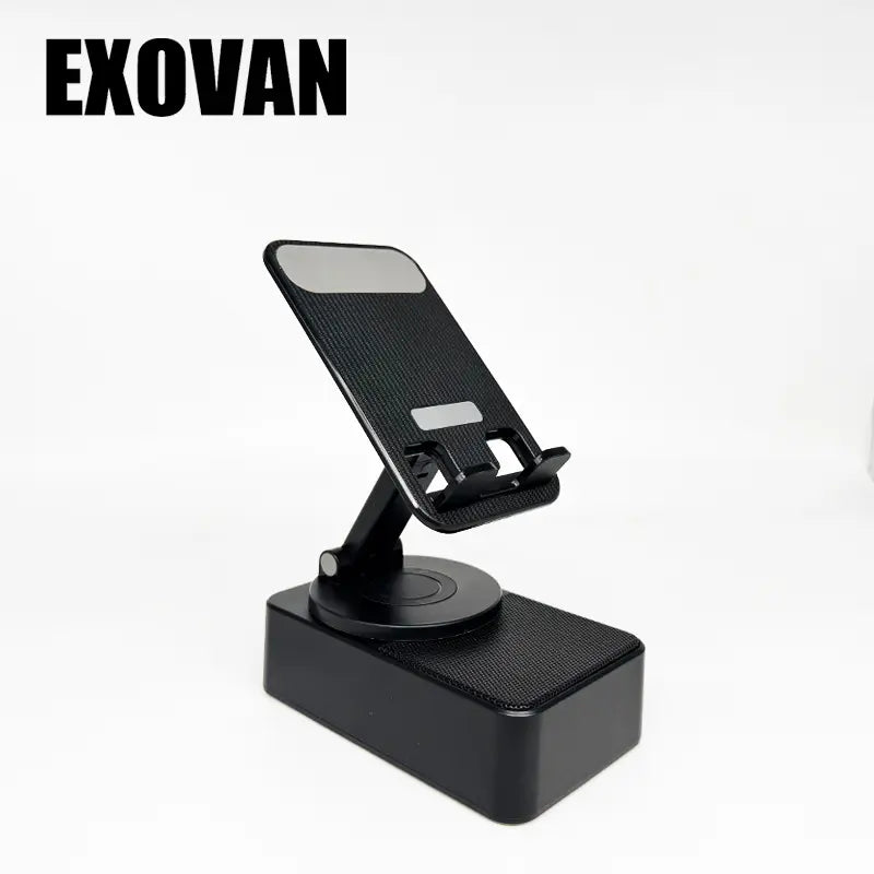 Wireless Audio Bluetooth Speaker 5In1 Phone Holder Emergency Rechargeable Withcolorful Ambient Light 300° Foldable for Tablet Iphone Android, Gifts for Men Women ，Black