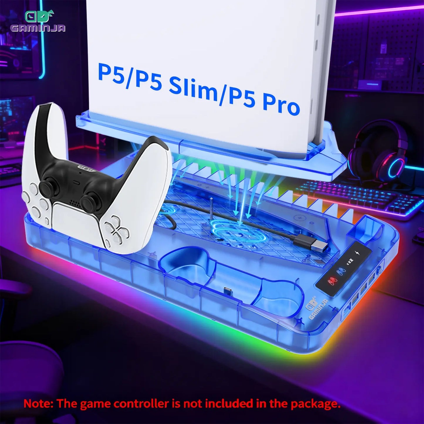 GAMINJA P58 Charging Base Cooling Bracket Compatible with PS5 Console, Vertical Stand Cooling Fan, Multi-Functional Cooling & Charging Station for PS5 Slim Pro All Model Universal #GLOBAL PICKS