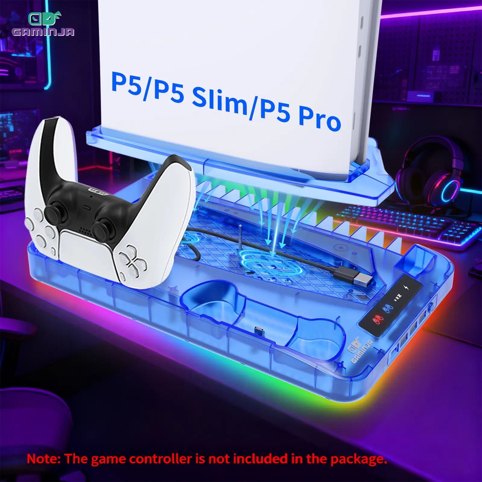 GAMINJA P58 Charging Base Cooling Bracket Compatible with PS5 Console, Vertical Stand Cooling Fan, Multi-Functional Cooling & Charging Station for PS5 Slim Pro All Model Universal #GLOBAL PICKS