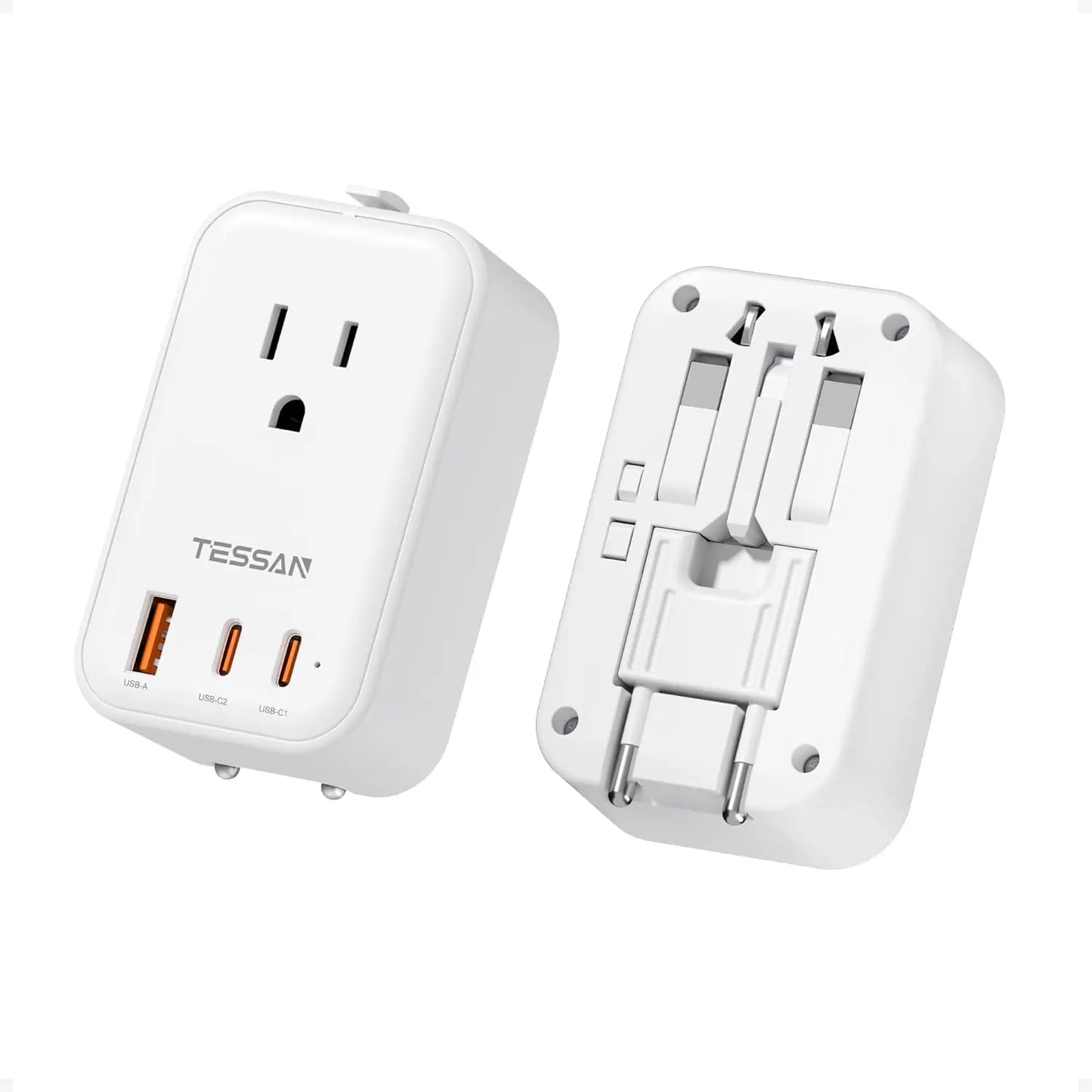 TESSAN Travel Adapter PD 20W, Grey 45W, Universal Power Adapter 2 USB C 1 USB A, Ultra Thin International Plug Adaptor Worldwide Outlet for US to European UK Italy Spain New Zealand (Type C G a I), 1 Pack