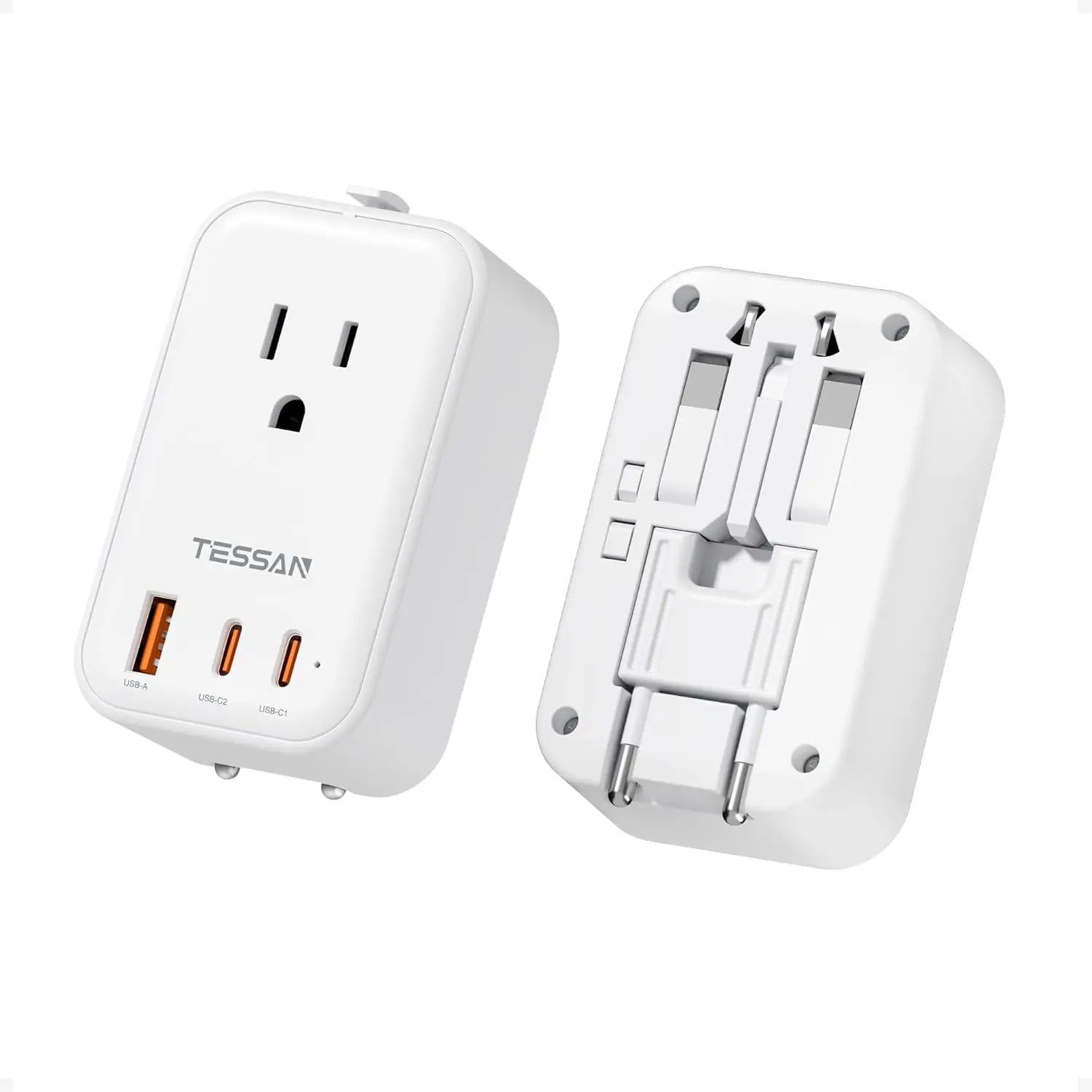 TESSAN Travel Adapter PD 20W, Grey 45W, Universal Power Adapter 2 USB C 1 USB A, Ultra Thin International Plug Adaptor Worldwide Outlet for US to European UK Italy Spain New Zealand (Type C G a I), 1 Pack