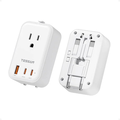 TESSAN Travel Adapter PD 20W, Grey 45W, Universal Power Adapter 2 USB C 1 USB A, Ultra Thin International Plug Adaptor Worldwide Outlet for US to European UK Italy Spain New Zealand (Type C G a I), 1 Pack