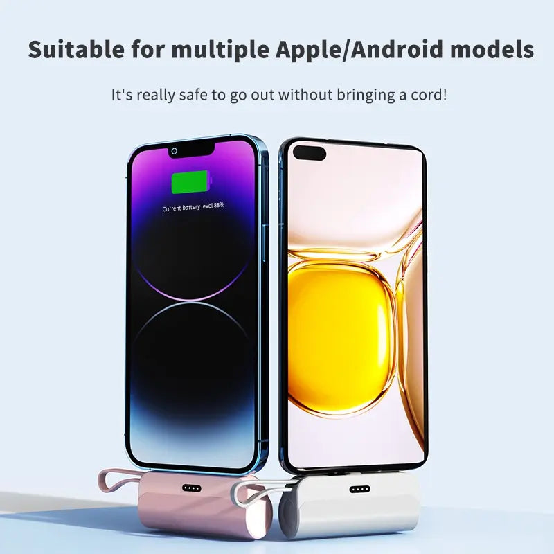 Pocket Wireless Rechargeable Battery, 5000Mah, Compact Portable, Supports Ios and Type-C, Large Capacity Power Bank, Lithium Ion, for Iphone and Android