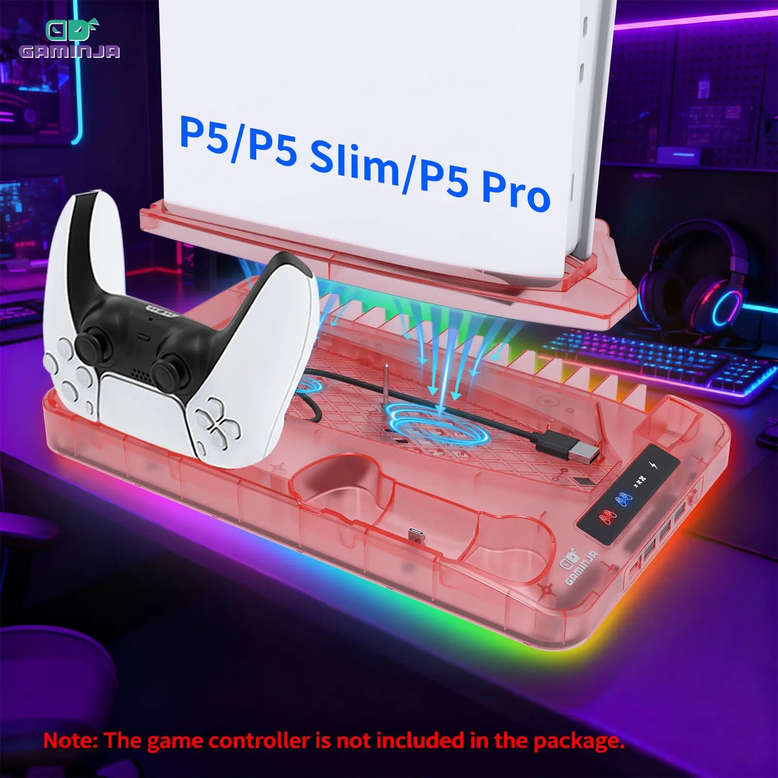 GAMINJA P58 Charging Base Cooling Bracket Compatible with PS5 Console, Vertical Stand Cooling Fan, Multi-Functional Cooling & Charging Station for PS5 Slim Pro All Model Universal #GLOBAL PICKS