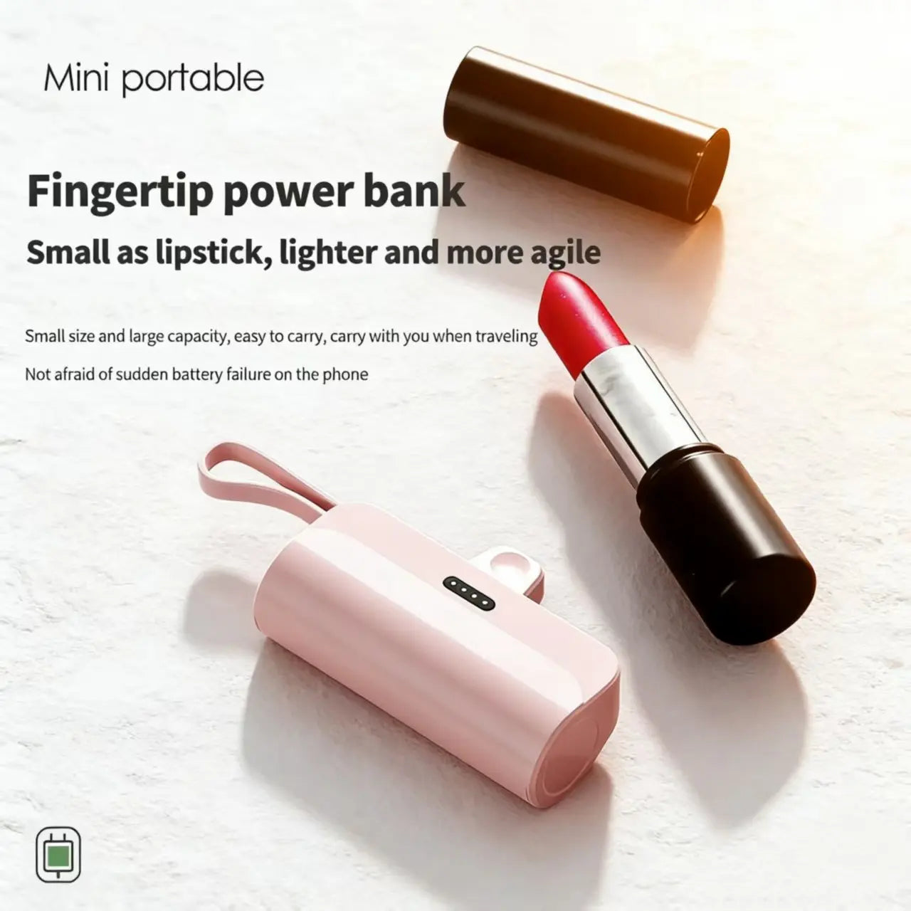 Pocket Wireless Rechargeable Battery, 5000Mah, Compact Portable, Supports Ios and Type-C, Large Capacity Power Bank, Lithium Ion, for Iphone and Android