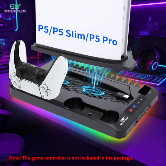 GAMINJA P58 Charging Base Cooling Bracket Compatible with PS5 Console, Vertical Stand Cooling Fan, Multi-Functional Cooling & Charging Station for PS5 Slim Pro All Model Universal #GLOBAL PICKS