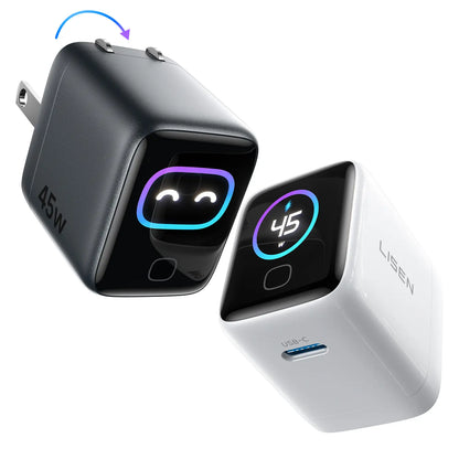 LISEN Neo Charger: Smartphone 45W USB-C Fast Charger Featuring Intelligent Device Recognition. Compact in Size, It Is Equipped with 180° Foldable Prongs and Is Compatible with the Iphone 17/16/15 Series, Macbook, and Apple Watch #Summervibes