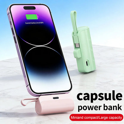 Pocket Wireless Rechargeable Battery, 5000Mah, Compact Portable, Supports Ios and Type-C, Large Capacity Power Bank, Lithium Ion, for Iphone and Android