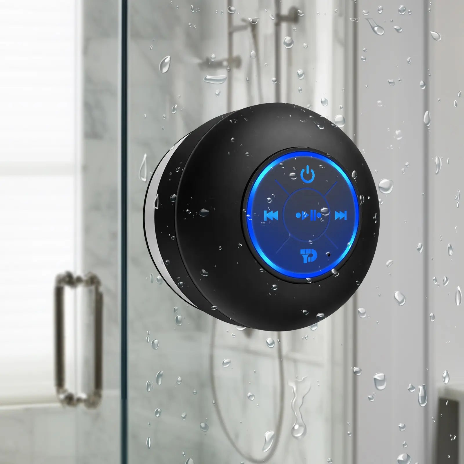 Waterproof Bluetooth Shower Speaker，Portable Wireless Water-Resistant Speaker，Rgb Lights，Ipx4，Suction Cup,Built-In Mic Gifts Speakerphone for Iphone Phone Tablet Bathroom Kitchen - Black