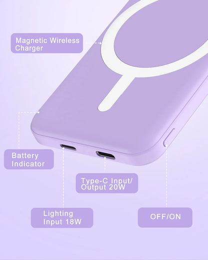Power Bank Portable Charger Power Bank Power Bank Charger Magnetic Power Bank 5000Mah Magnetic Power Bank Magsafe Wireless Fast Charger for Iphone 12–17 Pro/Pro Max, Compact Portable Battery Pack Lithium Ion Travel Essential Usb Type