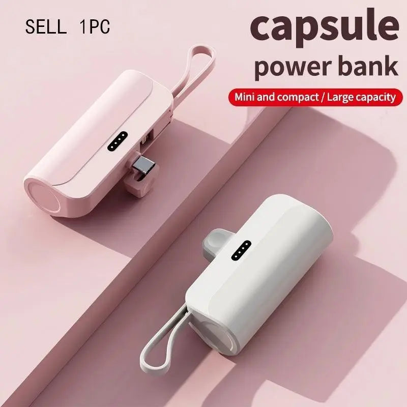 Pocket Wireless Rechargeable Battery, 5000Mah, Compact Portable, Supports Ios and Type-C, Large Capacity Power Bank, Lithium Ion, for Iphone and Android