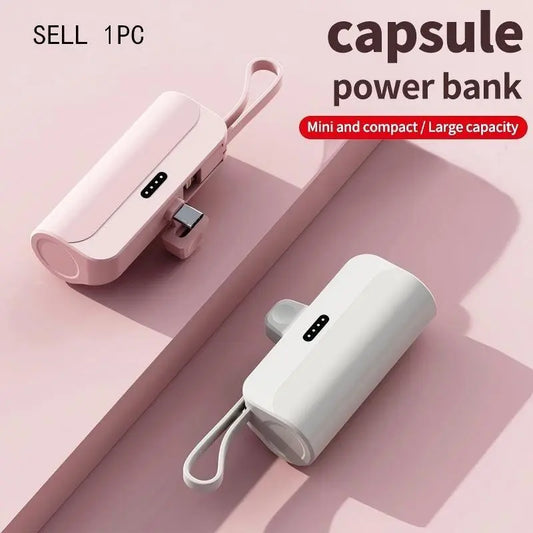 Pocket Wireless Rechargeable Battery, 5000Mah, Compact Portable, Supports Ios and Type-C, Large Capacity Power Bank, Lithium Ion, for Iphone and Android