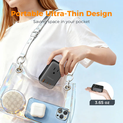 TESSAN Travel Adapter PD 20W, Grey 45W, Universal Power Adapter 2 USB C 1 USB A, Ultra Thin International Plug Adaptor Worldwide Outlet for US to European UK Italy Spain New Zealand (Type C G a I), 1 Pack