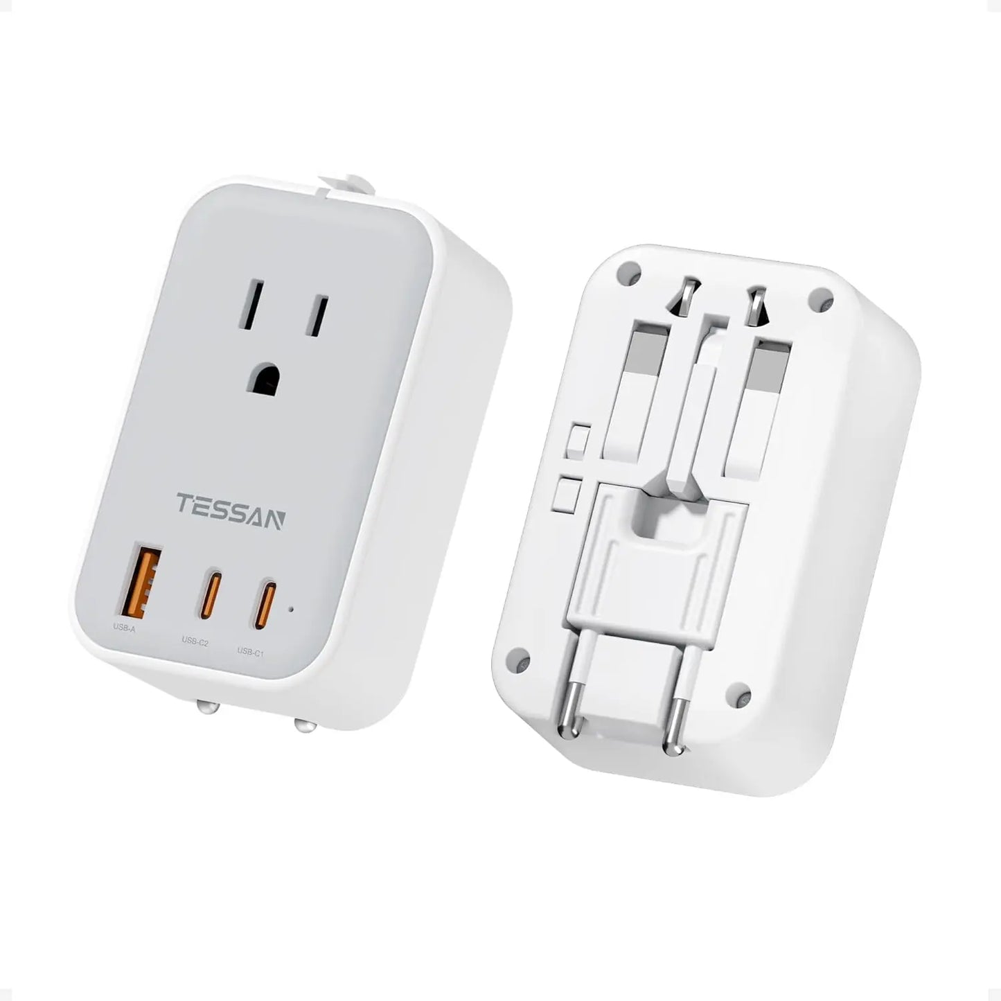 TESSAN Travel Adapter PD 20W, Grey 45W, Universal Power Adapter 2 USB C 1 USB A, Ultra Thin International Plug Adaptor Worldwide Outlet for US to European UK Italy Spain New Zealand (Type C G a I), 1 Pack