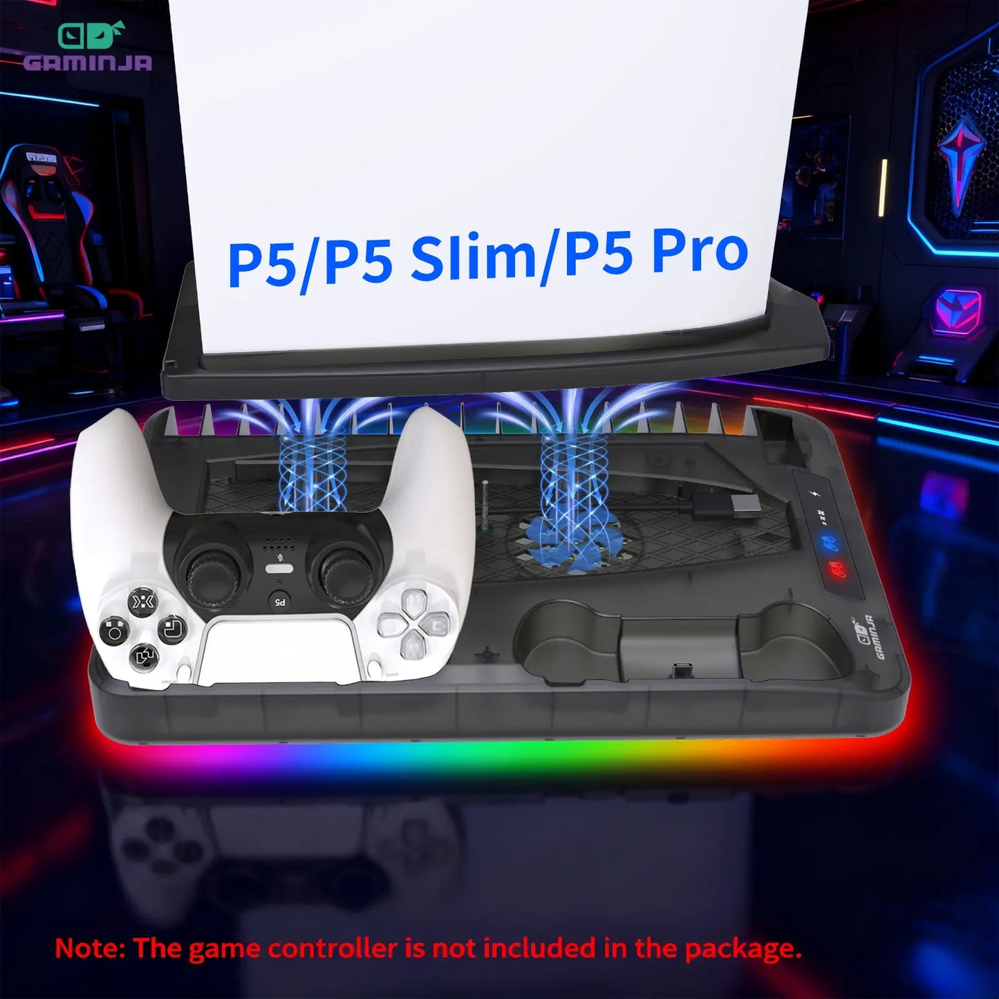 GAMINJA P58 Charging Base Cooling Bracket Compatible with PS5 Console, Vertical Stand Cooling Fan, Multi-Functional Cooling & Charging Station for PS5 Slim Pro All Model Universal #GLOBAL PICKS
