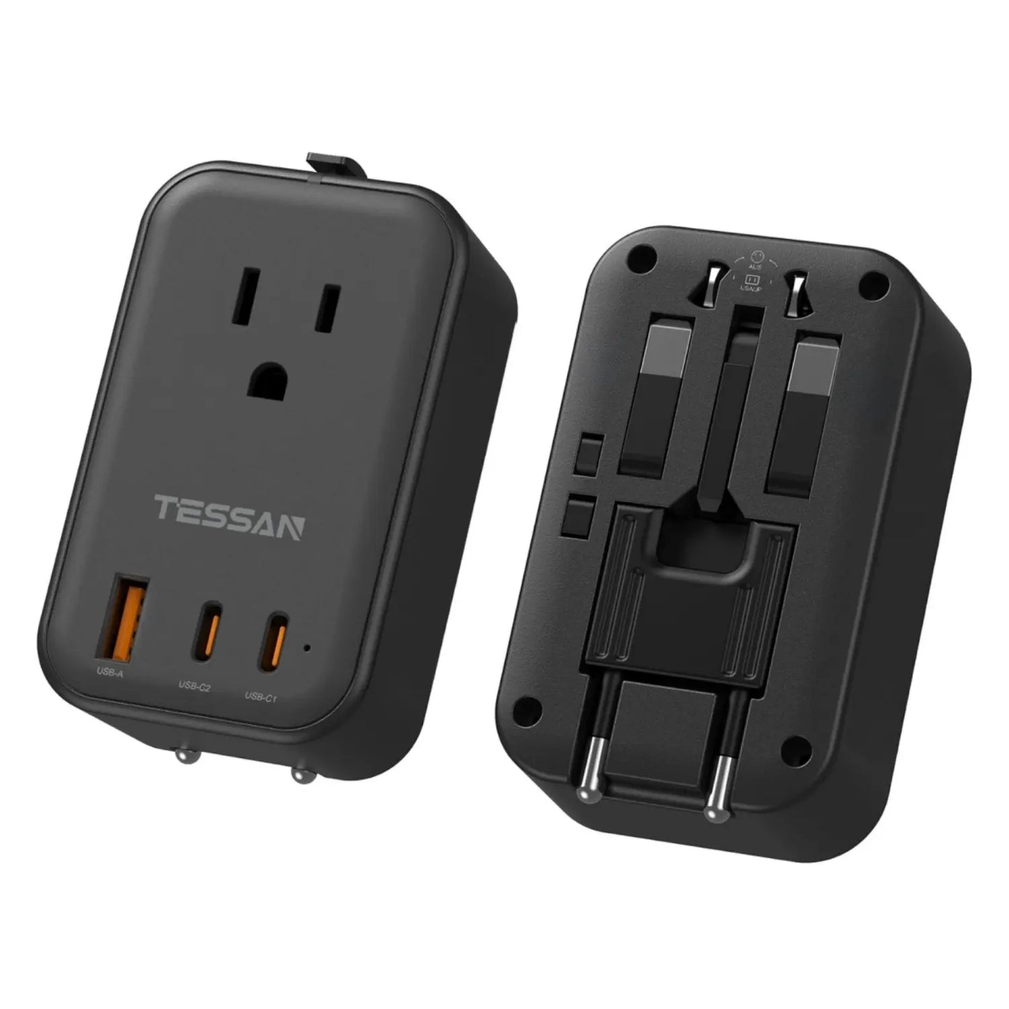 TESSAN Travel Adapter PD 20W, Grey 45W, Universal Power Adapter 2 USB C 1 USB A, Ultra Thin International Plug Adaptor Worldwide Outlet for US to European UK Italy Spain New Zealand (Type C G a I), 1 Pack