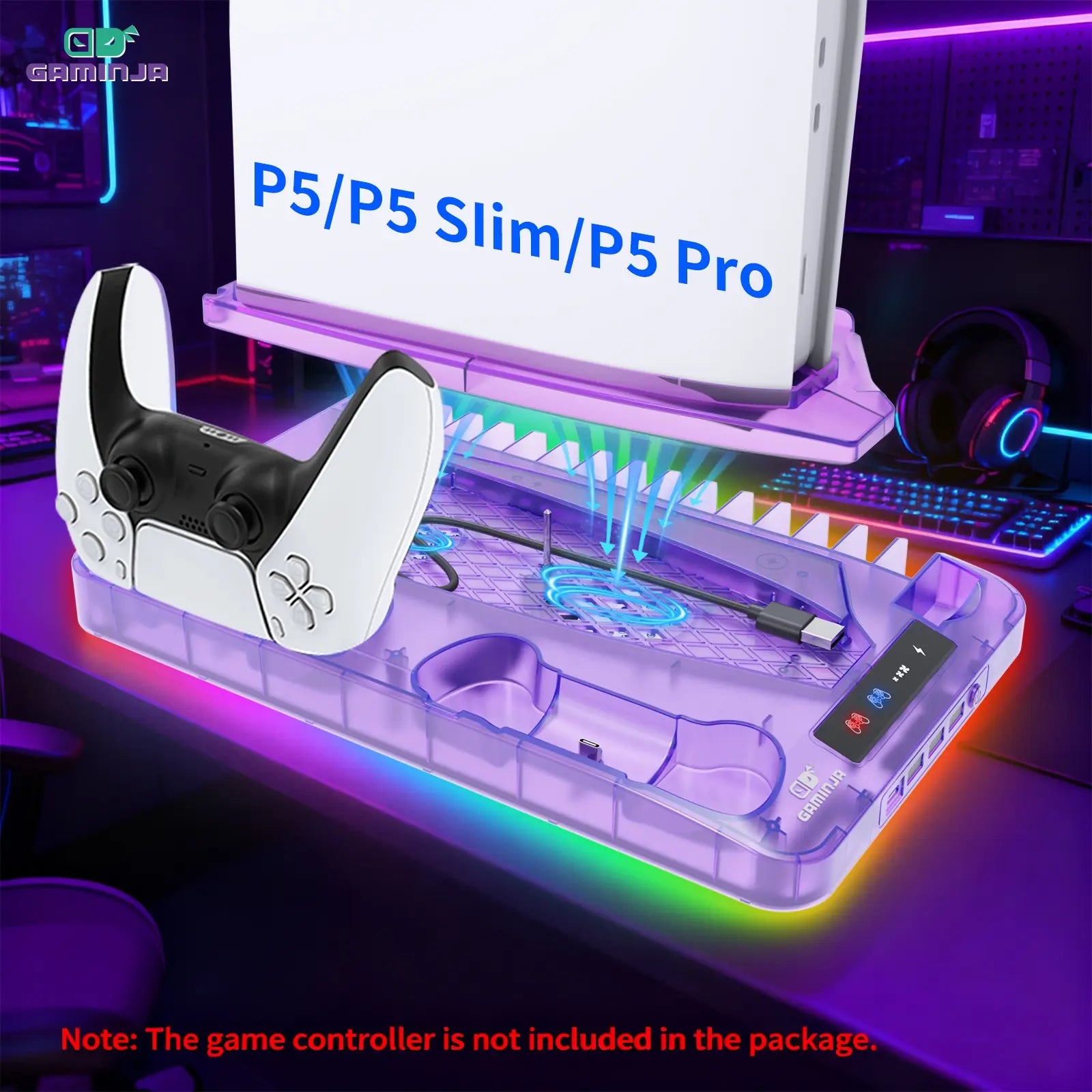 GAMINJA P58 Charging Base Cooling Bracket Compatible with PS5 Console, Vertical Stand Cooling Fan, Multi-Functional Cooling & Charging Station for PS5 Slim Pro All Model Universal #GLOBAL PICKS