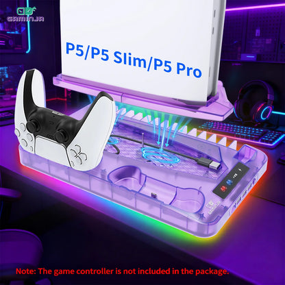 GAMINJA P58 Charging Base Cooling Bracket Compatible with PS5 Console, Vertical Stand Cooling Fan, Multi-Functional Cooling & Charging Station for PS5 Slim Pro All Model Universal #GLOBAL PICKS
