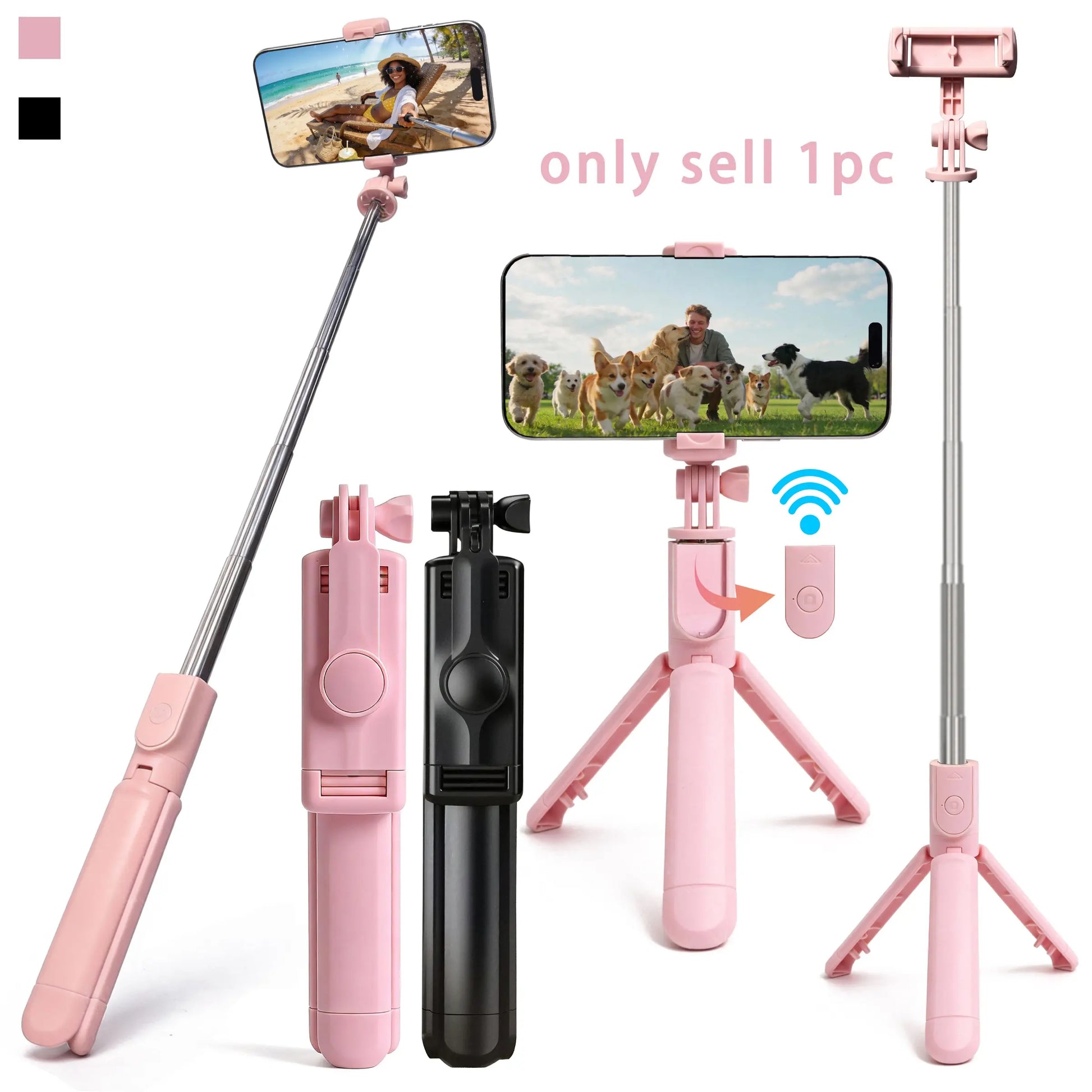 Extendable Phone Selfie Stick with Wireless Remote & 360° Rotating Tripod Stand, Compatible with Iphone, Samsung & Android Smartphones, Selfie Accessories