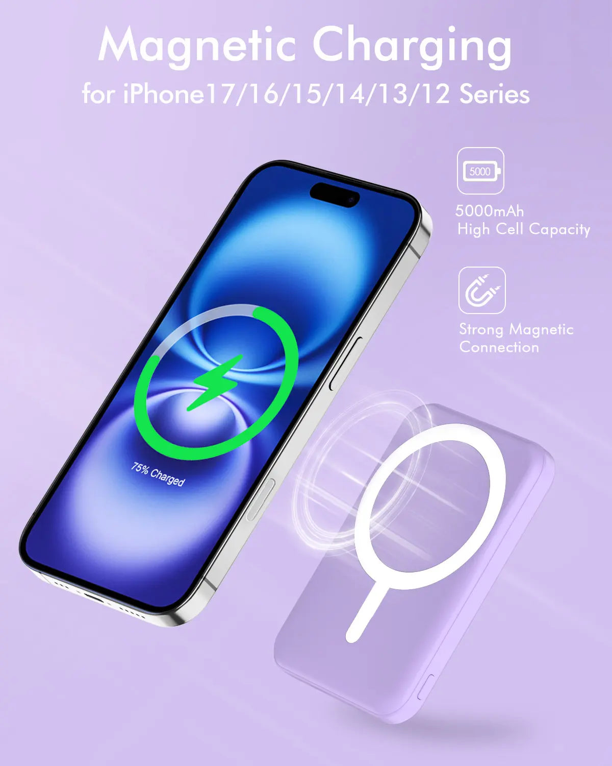 Power Bank Portable Charger Power Bank Power Bank Charger Magnetic Power Bank 5000Mah Magnetic Power Bank Magsafe Wireless Fast Charger for Iphone 12–17 Pro/Pro Max, Compact Portable Battery Pack Lithium Ion Travel Essential Usb Type