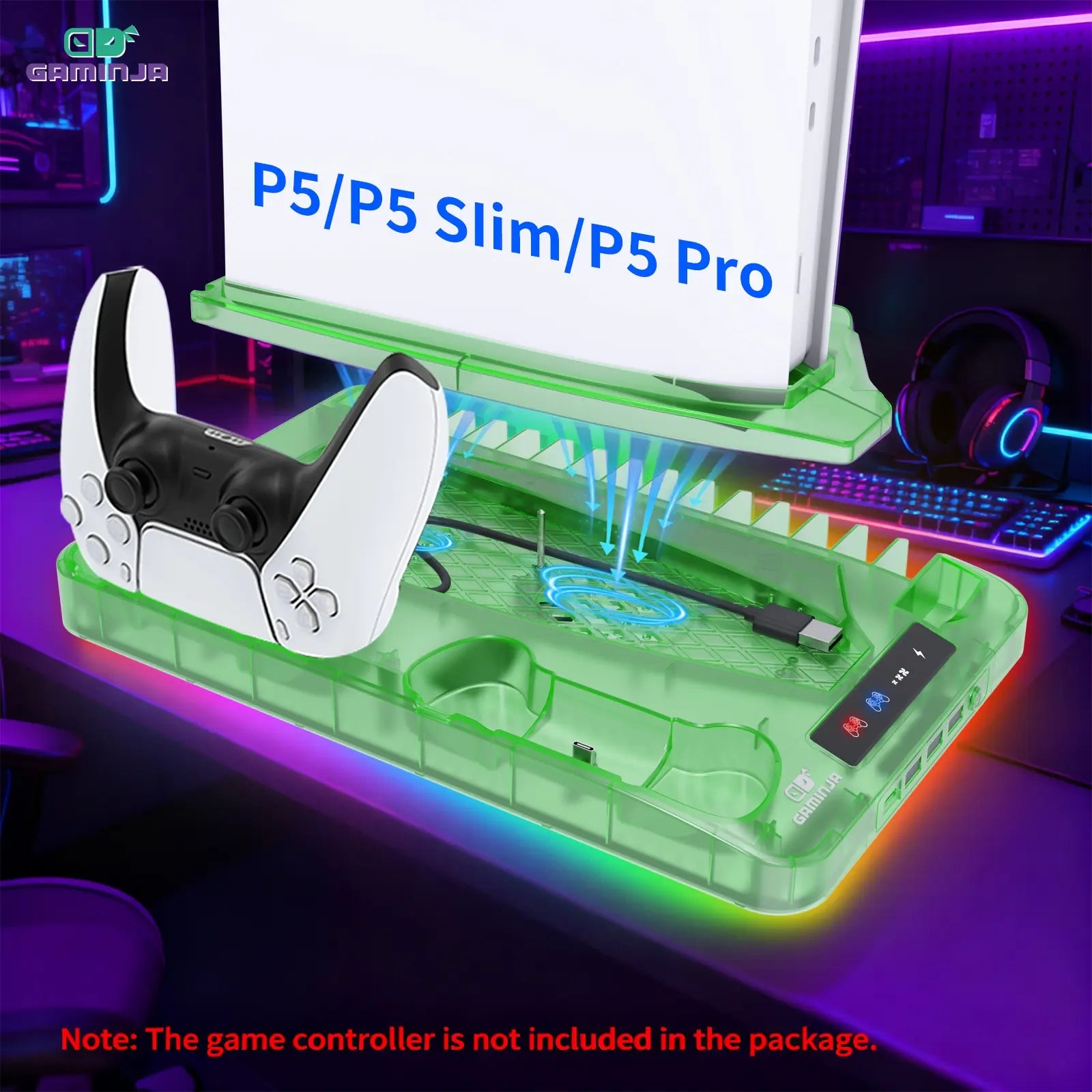 GAMINJA P58 Charging Base Cooling Bracket Compatible with PS5 Console, Vertical Stand Cooling Fan, Multi-Functional Cooling & Charging Station for PS5 Slim Pro All Model Universal #GLOBAL PICKS