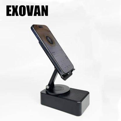 Wireless Audio Bluetooth Speaker 5In1 Phone Holder Emergency Rechargeable Withcolorful Ambient Light 300° Foldable for Tablet Iphone Android, Gifts for Men Women ，Black