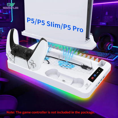 GAMINJA P58 Charging Base Cooling Bracket Compatible with PS5 Console, Vertical Stand Cooling Fan, Multi-Functional Cooling & Charging Station for PS5 Slim Pro All Model Universal #GLOBAL PICKS