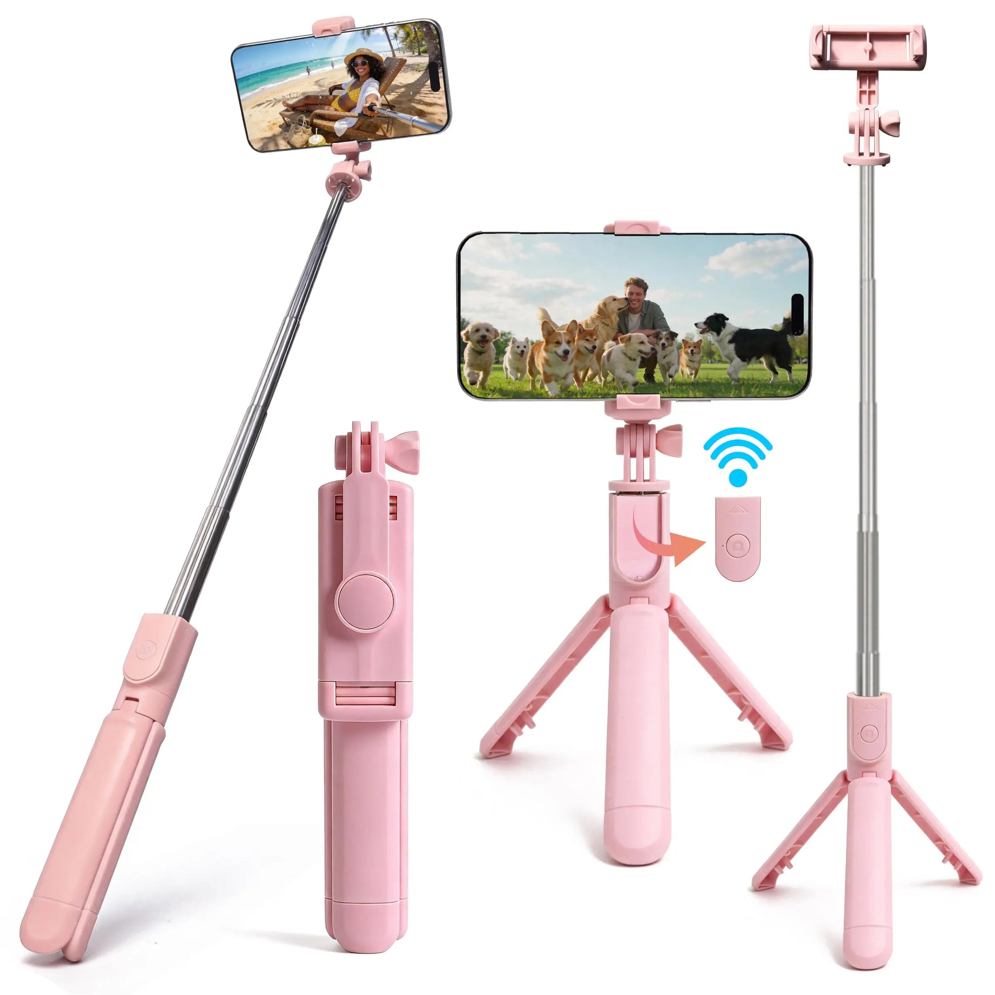 Extendable Phone Selfie Stick with Wireless Remote & 360° Rotating Tripod Stand, Compatible with Iphone, Samsung & Android Smartphones, Selfie Accessories