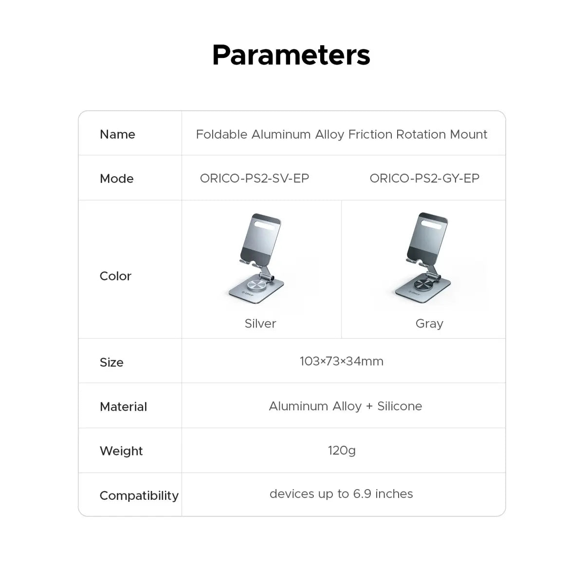 Orico 360 Degree Holder Phone Folding Desktop Foldable Mobile Holder Stand Adjustable Desktop Holder for Smartphone-Ps2