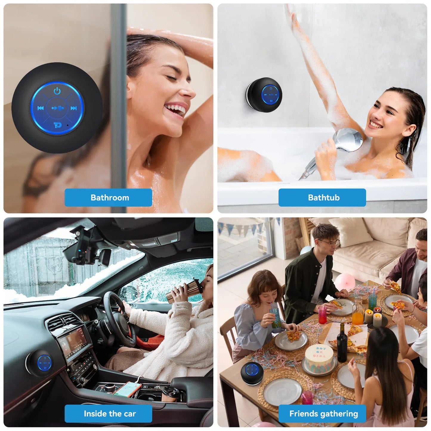 Waterproof Bluetooth Shower Speaker，Portable Wireless Water-Resistant Speaker，Rgb Lights，Ipx4，Suction Cup,Built-In Mic Gifts Speakerphone for Iphone Phone Tablet Bathroom Kitchen - Black